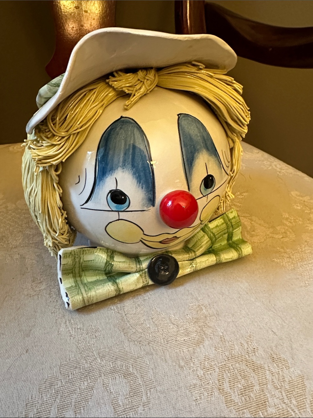 Lino Zampiva by Paselceramica signed ceramic clown head w/blonde spaghetti hair